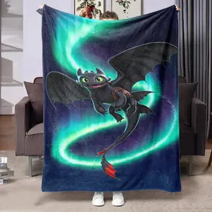 1pc How to Train Your Dragon Toothless Flannel Blanket, Soft Warm Fantasy Healing Style, Perfect for Anime Fans, Sofa & Bedroom Use