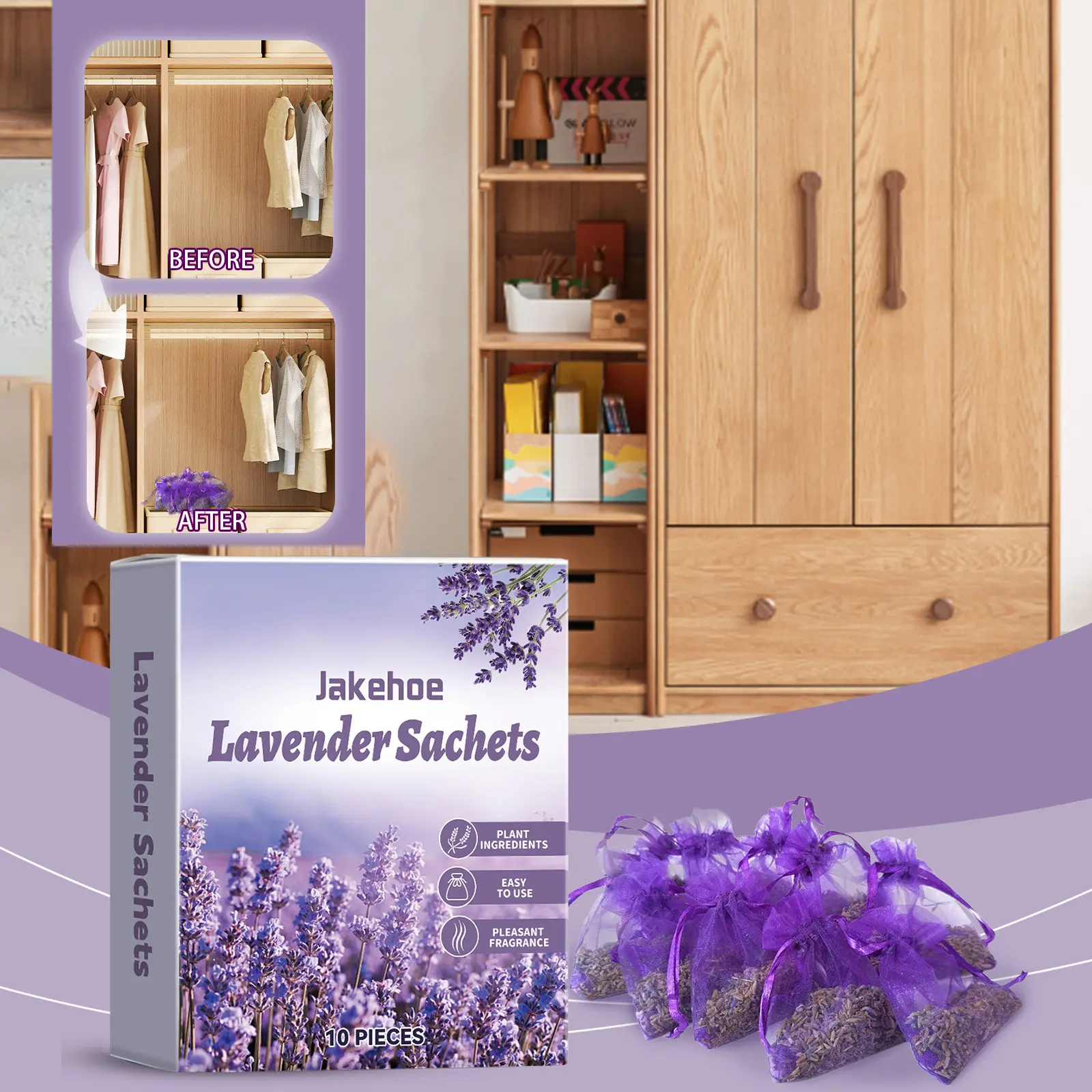 Lavender Sachet, 10pcs/set Natural Scented Fresh Sachet, Scented Pack, Portable Long Lasting Fragrance Sachet, Home Fragrance for Closet, Wardrobe, Shoe Cabinet