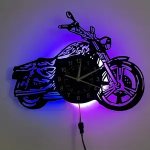 Motorcycle-shaped vinyl wall clock, Led wall clocks, made from vintage records, suitable for home decoration, birthday gifts, Mother's Day gifts, graduation season commemorative gifts, and art collection items for motorcycle enthusias