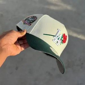 New Era 59FIFTY/9FORTY LA Dodgers Snapback Hat New Era Cream Crown Green Brim – Adjustable MLB Cap for Men Women Unisex, Rose Embroidered Logo, Lightweight Breathable Streetwear Baseball Hat, Trendy Casual Fashion 2026