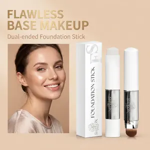 2-in-1 Color-Changing Foundation Stick with Built-in Brush, Matte Finish for Smooth Flawless & Natural Look, Concealer Suitable for Any & All Skin Types removable