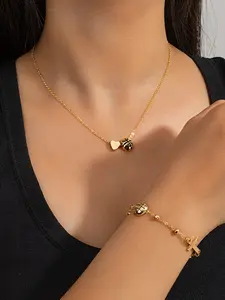 Trendy Basketball Heart Cross Necklace Bracelet Set, Fashionable Jewelry for Women, Perfect Gift Idea, Stylish Accessory