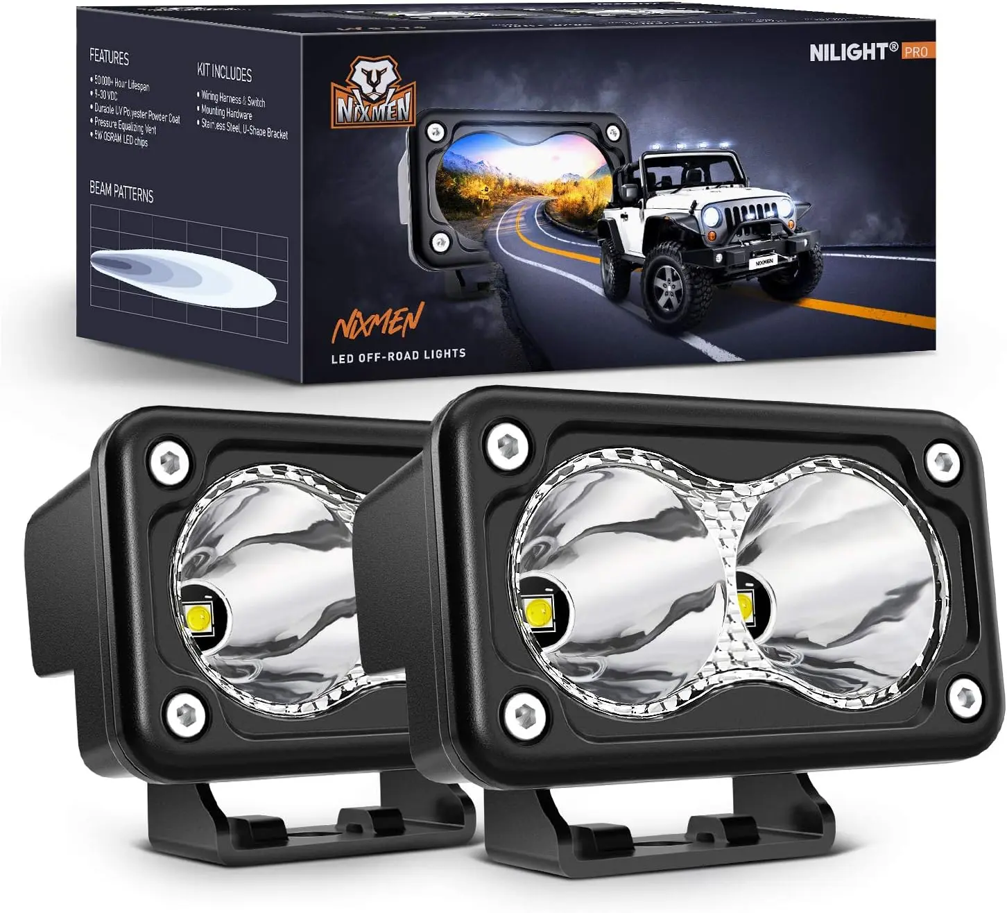 Nilight 2PCS 3Inch Motorcycle LED Pods - High Lumen Headlight, Built-in EMC Driving Lights, Super Spotlights, Waterproof Headlight for Motorbike, SUV Off-Road Use, Headlight Waterproof