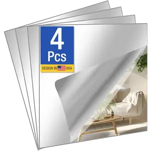 4 Pcs 16" x 16" Acrylic Flexible Mirror Sheets, Peel and Stick Mirror Tiles on Mirrors for Wall, Full Length Body Mirror for Home Gym, Bedroom, Door and Bathroom Decor
