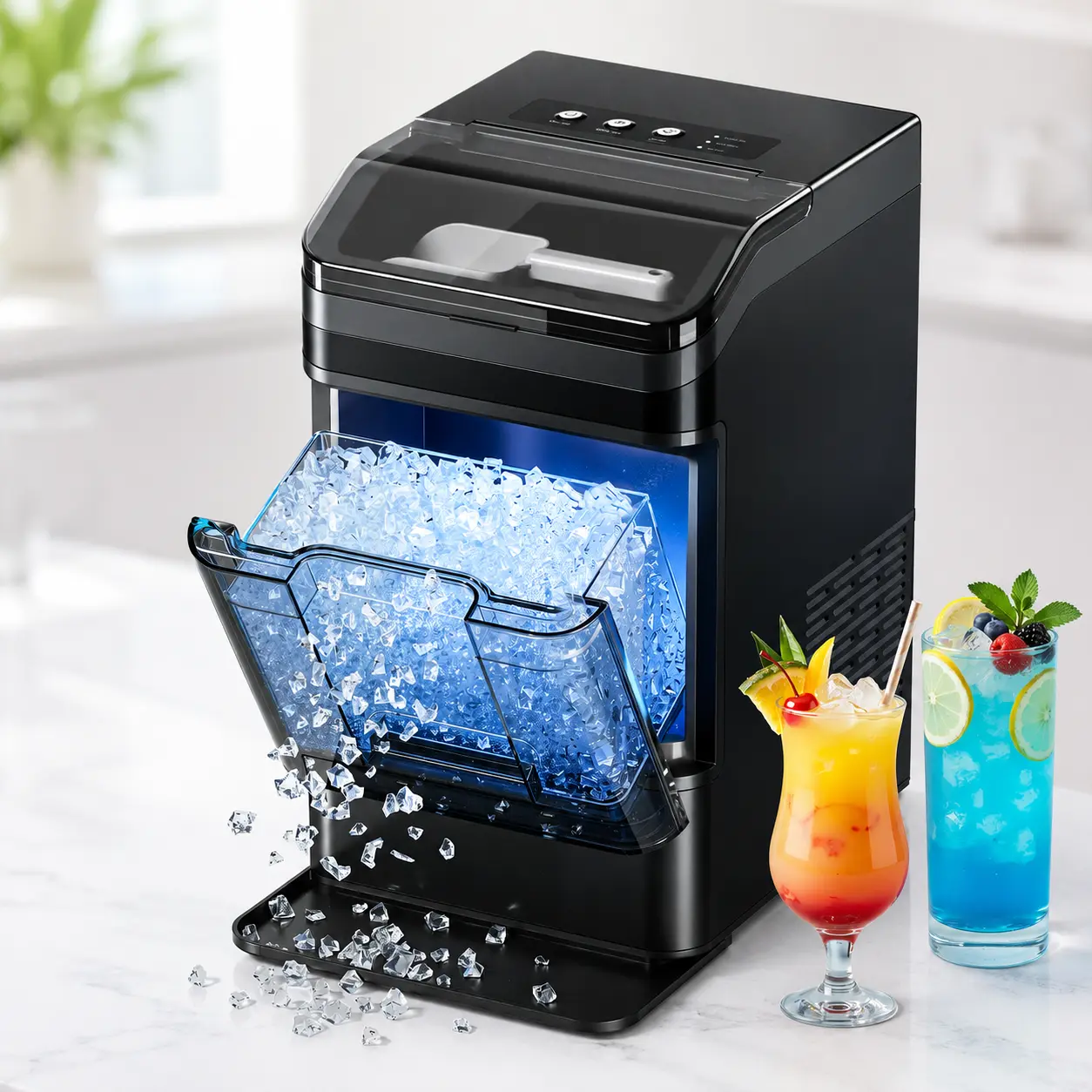 Nugget Ice Maker Countertop, Sonic Pebble Ice Maker with 42 Lbs/24H Output, Soft Chewable Ice, 6-8 Min Fast Ice Making, Self-Cleaning, 1.3L Water Tank, Portable Ice Machine for Home & Office | Back to School