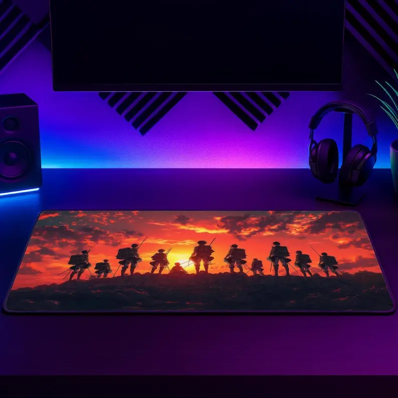 [Sale off up to 65%][Free Ship]Attack on Titan Mouse Pad, AOT Anime Desk Mat, Scout Regiment Gaming Mouse Pad, Sunset Manga XXL Mousepad, Anime Desk Decor