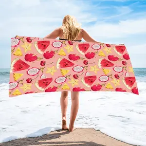 Comfortable Quick-Dry Beach Towel, Fruit Theme Watermelon Starfruit Cherry Dragon Fruit Pineapple Pattern, Ideal for Beach Pool Camping