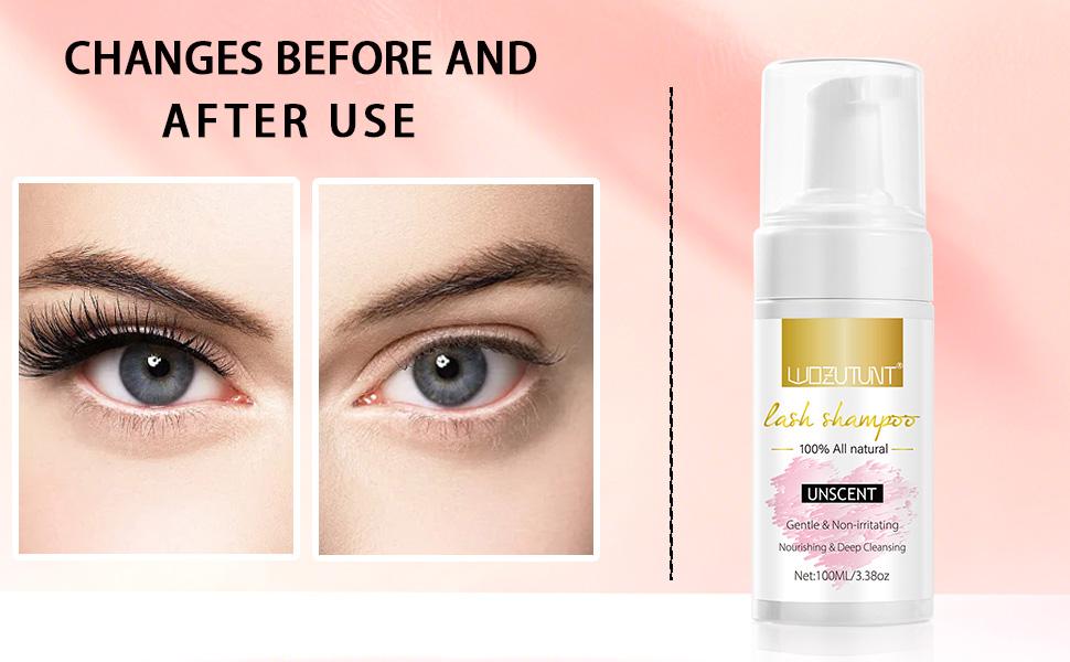3.38oz Eyelash Extension Cleanser - Lash Mousse Shampoo, Lash Brushes, Cleanser Brush, Wash Bottle for Long-Lasting Lashe  Daily Mascara Nourishing