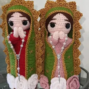 Handmade Crochet Our Lady of Guadalupe Doll with Rosary – Catholic Virgin Mary Amigurumi Gift, Religious Home Decor, Baptism Confirmation Gift
