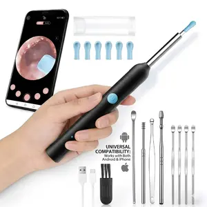 Ear Wax Removal Kit with 1080P HD Camera 6 Tips Safe Waterproof Portable Visual Endoscope Wireless WiFi Light iOS Android Compatible Earwax Remover Tool Ear Pick Set Ear Cleaning Tool cleaner soft silicone Rechargeable Ear Wax Remover wab picker type-c