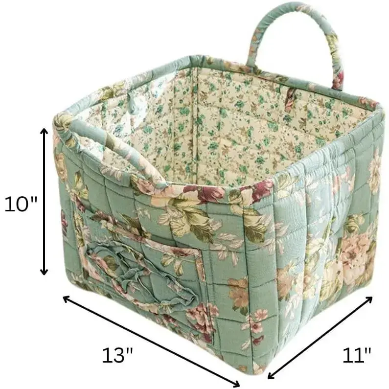 Quilted Fabric Storage Basket with Handles – Boho Foldable Floral Organizer Bin for Home, Picnic, Shopping, Travel 13"x11"x10" (Rose Cream) Quilted Fabric Storage Basket with Handles – Boho Foldable Floral Organizer Bin for Home, Picnic, Shopping, Travel 13"x11"x10" (Rose Cream)
