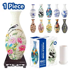 3D Panda and Crane Flower Vase Puzzle Model, 160 Piece Beginner Puzzle Toy, Montessori Puzzles Gift for Home Decoration, Gifts for Mother's Day and Valentine's Day