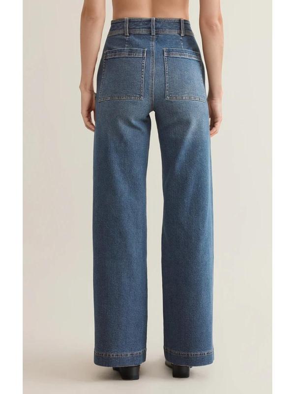 ALVON Women's Stretch Denim Pants Recycled High Waist Wide Leg Jeans Classic Streetwear Comfort Baggy Trouser Maxi Pocket Fitted