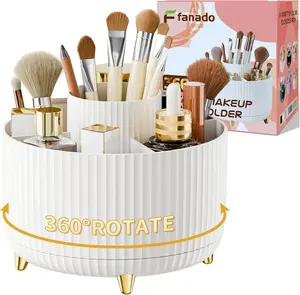 360° Rotate Makeup Brush Holder Organizer, Makeup Organizers Countertop, Makeup organization and Skincare Storage for Vanity, Desktop, Bathroom (White)