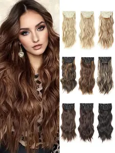 20 Inch Long Wavy Clip-in Hair Extensions, Gorgeous Fluffy Wigs for Women, Synthetic Hair Extensions for Party, Daily Use, Synthetic Hairpieces
