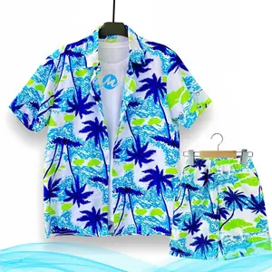 Hawaiian Style Two Piece Set – Tropical Print Shirt & Shorts, Lightweight Breathable Summer Beach Outfit