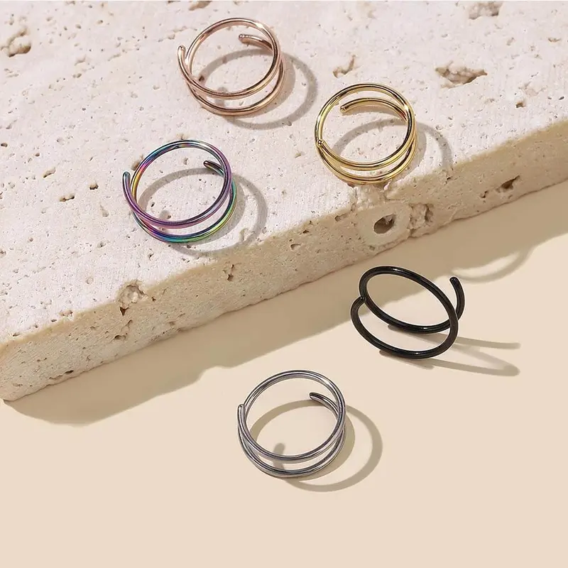 GTHIC 5 Pcs Simple Double Spring Stainless Steel Nose Ring Set Fashion Piercing Jewelry for Men Women Daily Wear