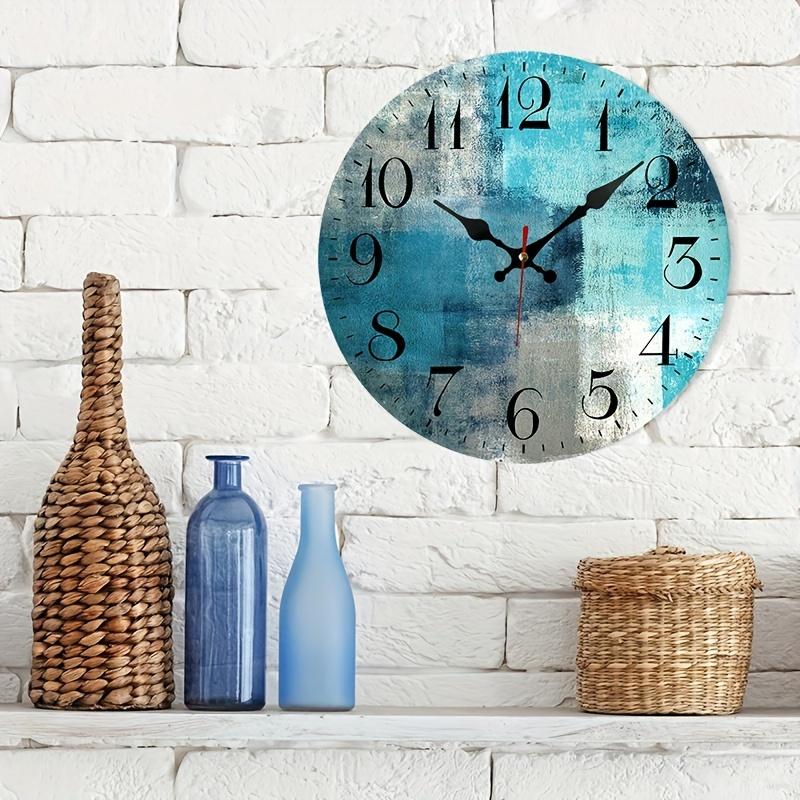A Round 10 Inch Blue-Gray Clock That Is Silent And Non-Ticking, Powered by Batteries, Suitable for Decorating Living Rooms, Bedrooms, Bathrooms, Schools, Offices, And Studies