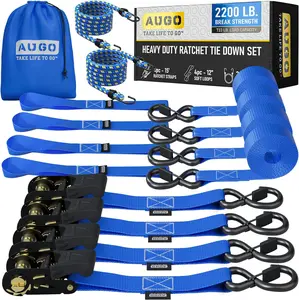(4 Pack) Ratchet Straps Heavy Duty 15FT with Safety Lock S Hooks - 2200LB Break Strength