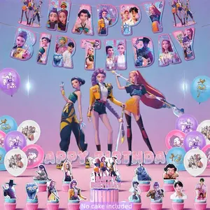 Cartoon Anime Girl Birthday Party Decorations Set, 37pcs Inclued Waterproof Tablecloth, Happy Birthday Banner, Rubber Balloons, Hanging Cards, Cake Decor;Non Toxic, Safe, Cool Birthday Party Accessories,Perfect Birthday Gift Pack for Boys and Girls.