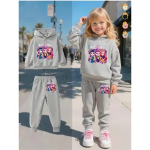 Girls' Fall Winter Fleece Lined 2-Piece Casual Set, Witch Hunter Corps Sweatshirt with Cute Cartoon Print, Hooded Jogger Pants