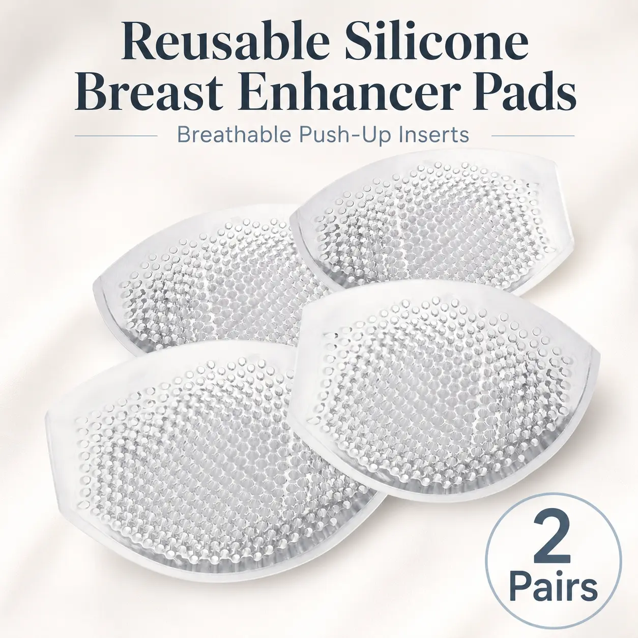 Reusable Silicone Breast Enhancer Pads -2 Pair, Breathable Push-Up Inserts