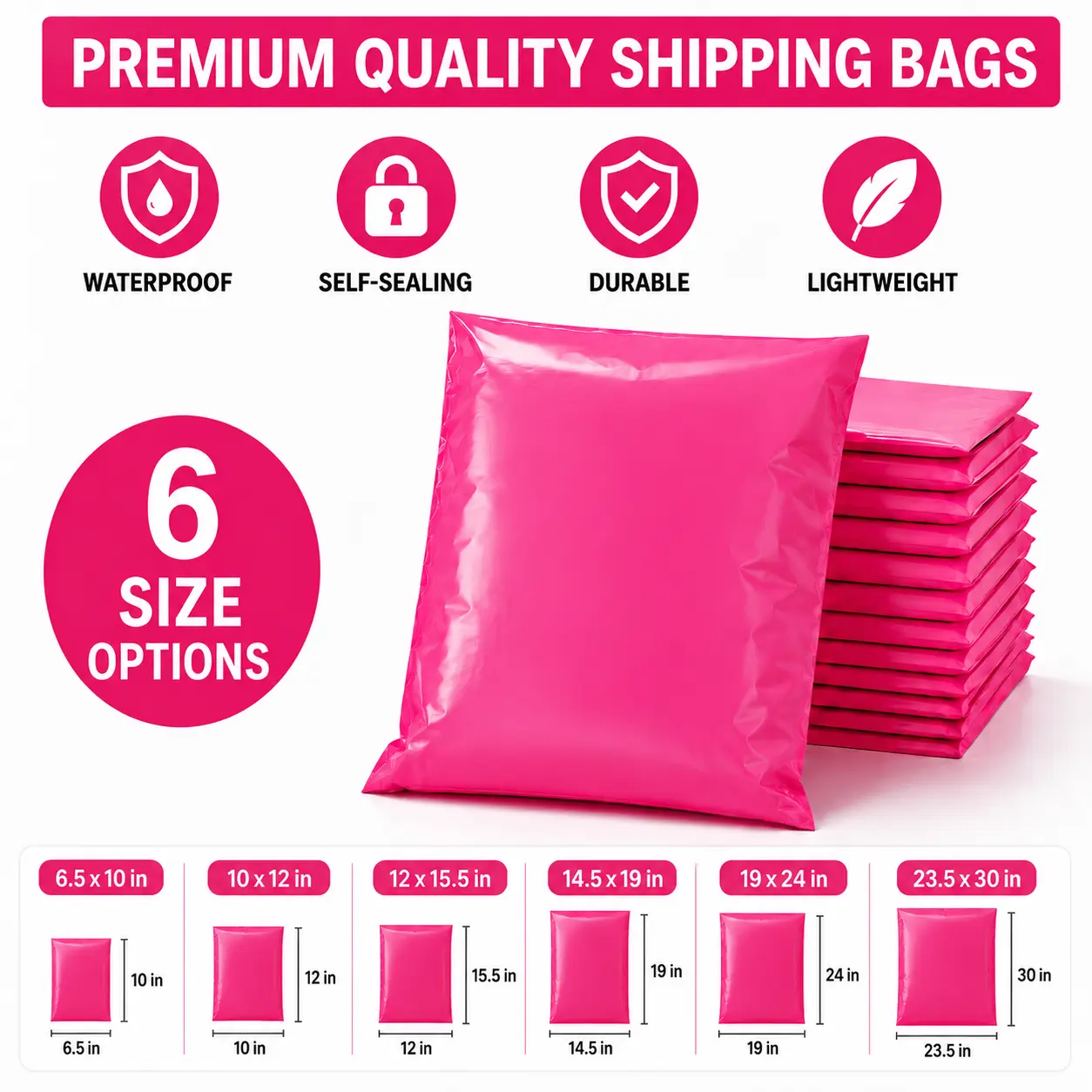 Pink/Blue Polyethylene Plastic Shipping Envelopes - Peel-and-Seal Opaque Poly Mailers, Waterproof Tear-Resistant, Durable Cost-Saving Lightweight Office Postal Supplies for E-Commerce Small Business Daily Packaging (Hoodies, T-Shirts)