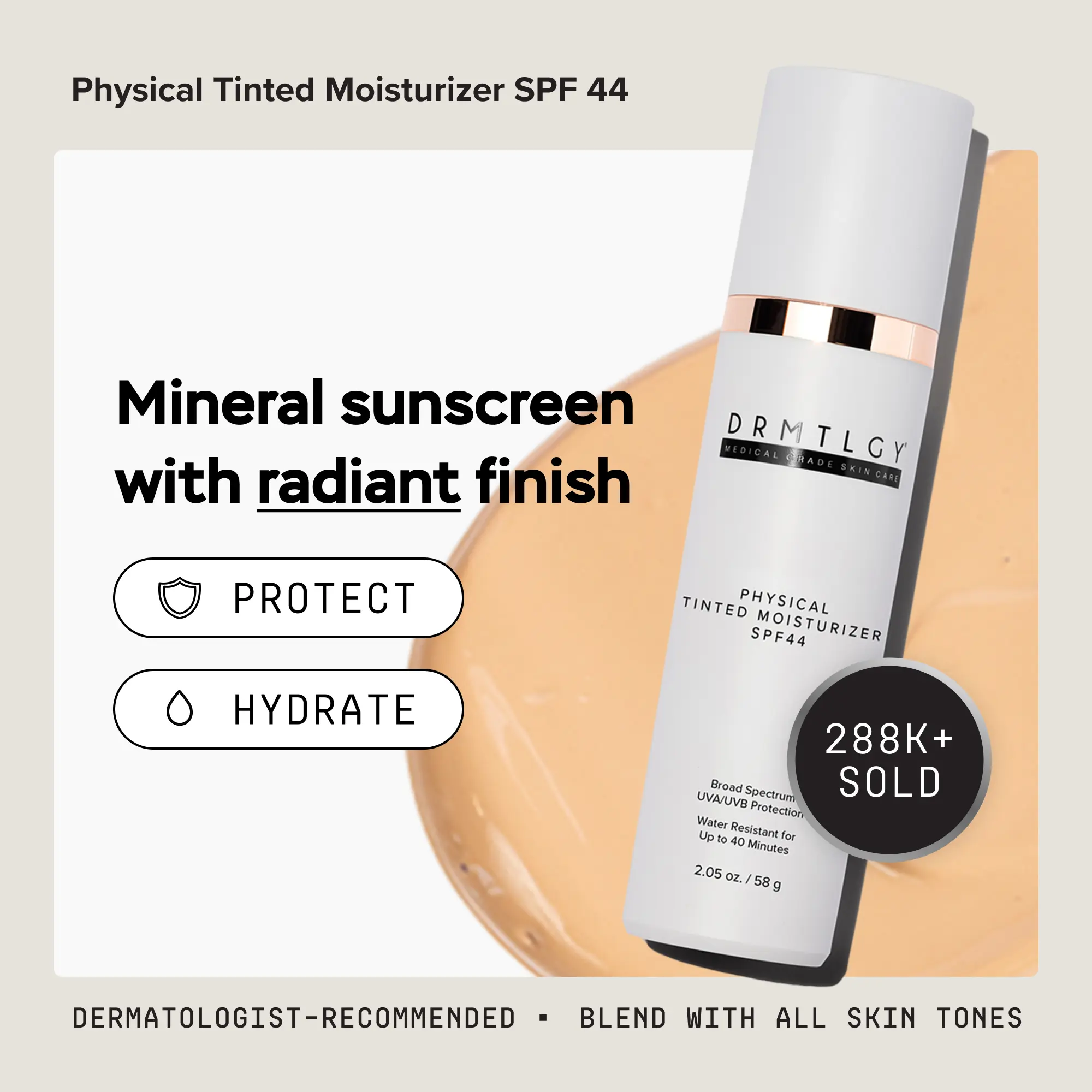 DRMTLGY Physical Tinted Moisturizer SPF44 2 fl oz Water-Resistant Sunscreen DRMTLGY Physical Tinted Moisturizer SPF44 2 fl oz Water-Resistant Sunscreen