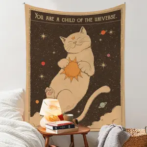 Sun Tarot Cat Pattern Tapestry, Colorful Wall Hanging Backdrop, Wall Art Decor for Home Living Room Bedroom Study Room