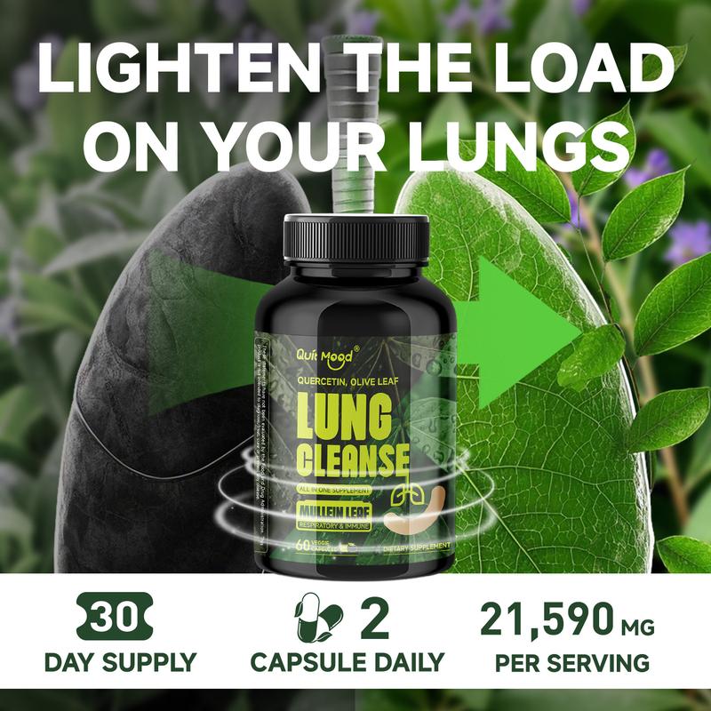 Mullein Capsules - Lung Cleanse Supplement for Smokers - Mullein Leaf Extract - VMC Complex Blend & Lung Support Blend & Herbals - Lung & Bronchial Detox & Respiratory - Immune Support - Natural Supplement - 60 Capsules(1 Month Supply)