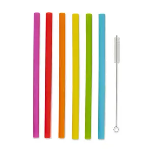 RSVP Set of 6 10" Reusable Silicone Smoothie Straws w/ Brush