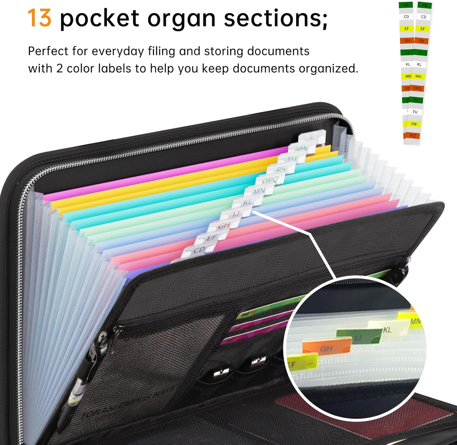 Fireproof Accordion File Organizer with Handle, 13 Pocket Colorful Expanding File Folder with Zipper & Labels, File Folder with Multi-Pockets Paper Organizer Folder for Letter A4 Files (Black) Fireproof Accordion File Organizer with Handle, 13 Pocket Colorful Expanding File Folder with Zipper & Labels, File Folder with Multi-Pockets Paper Organizer Folder for Letter A4 Files (Black)