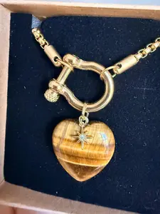 Tigers Eye Roar Within : Heart Pendant Stainless Steel Necklace  for decisionmakers, creatives, and those stepping into leadership. Water proof & Non Tarnish