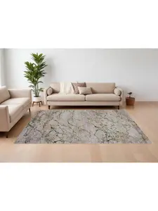 HomeRoots Abstract Power Loom Low Pile Rectangle Abstract Area Rug - 12x15 ft, Taupe, Green, Tan, Decorative Rug for Living Room, Abstract Area Rugs