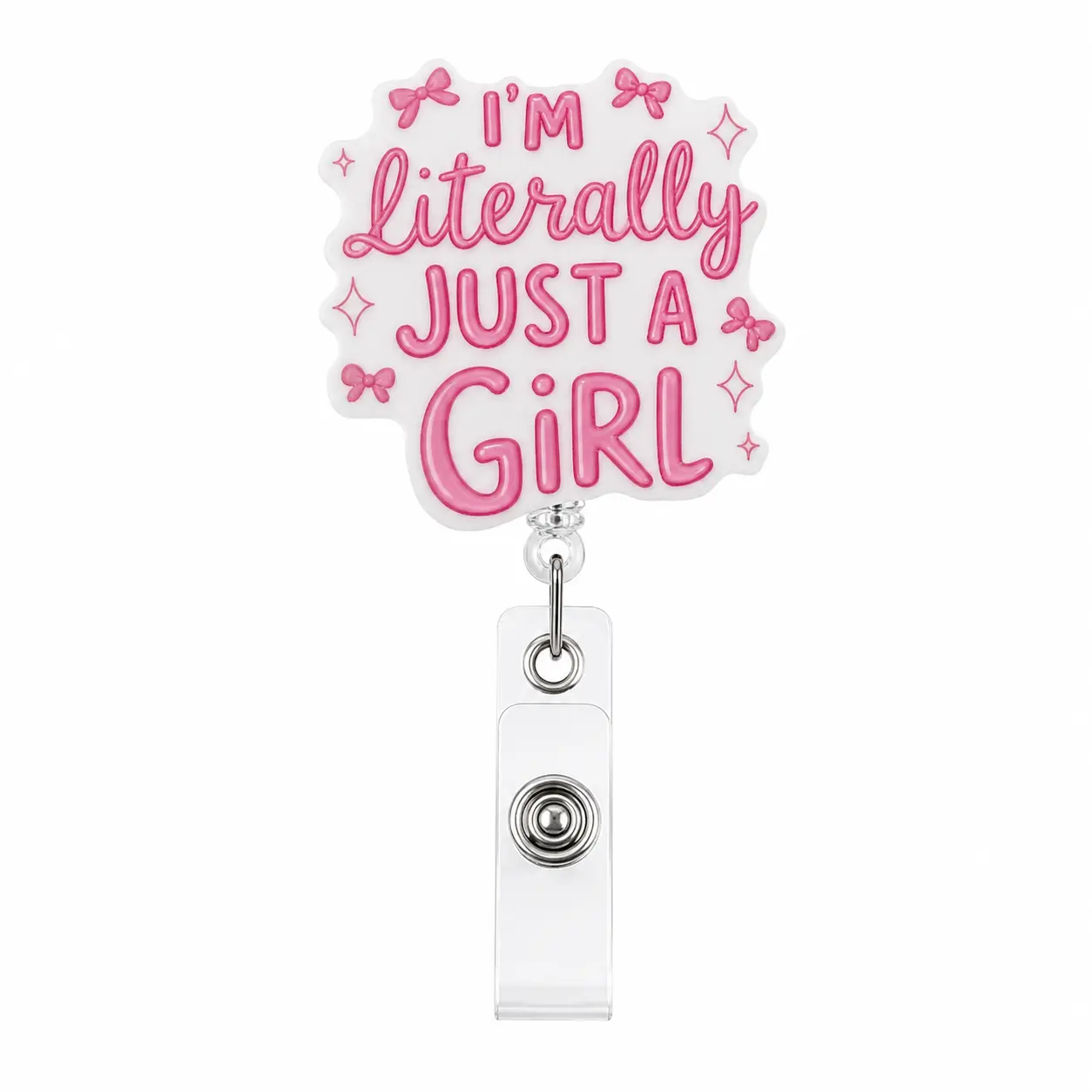 Nurse Badge Reel Retractable - Cute Acrylic ID Badge Holder with I'm Literally Just a Girl, 360° Swivel Alligator Clip for Nurses, CNA, RN, Healthcare Workers, Nursing Badge Reel, Medical Badge Reel