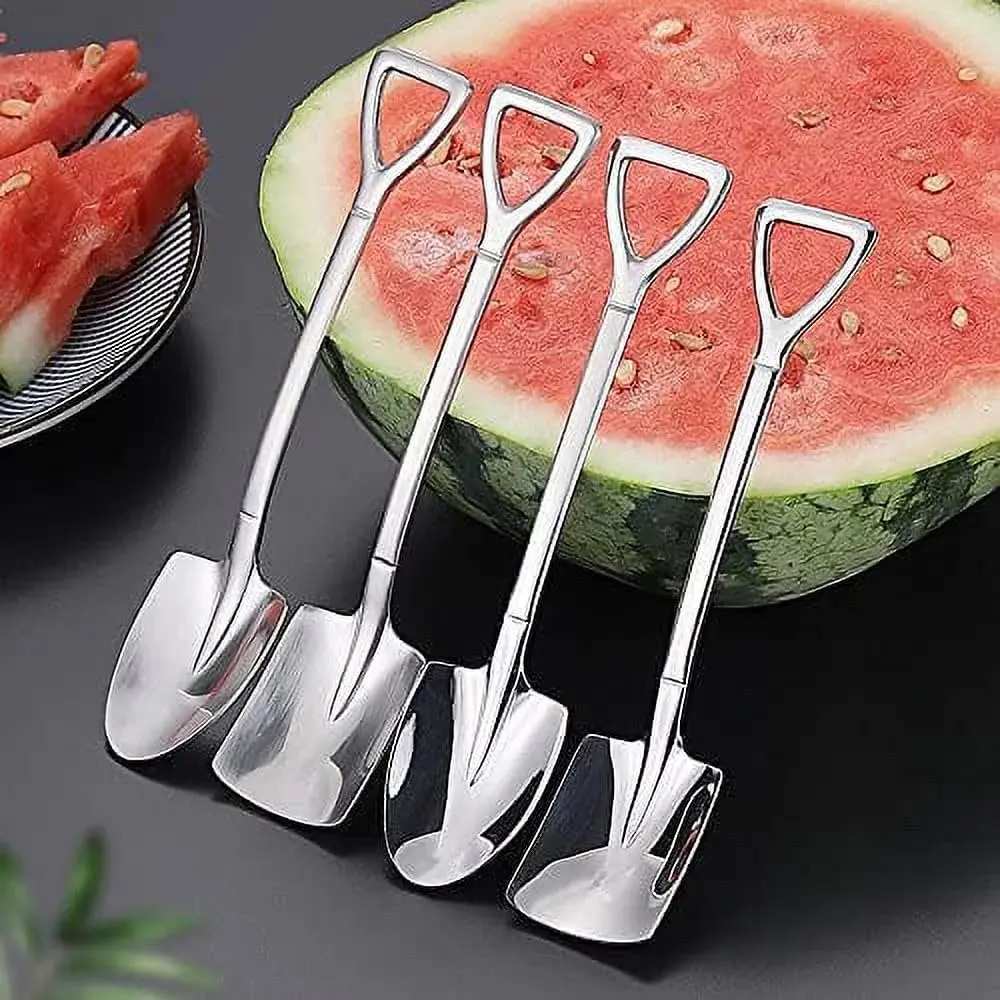 4-Pack Shovel-Shaped Stainless Steel Dessert Serving Spoons, Ideal for Ice Cream, Fruit & Cake, Suitable for Home Kitchen Use