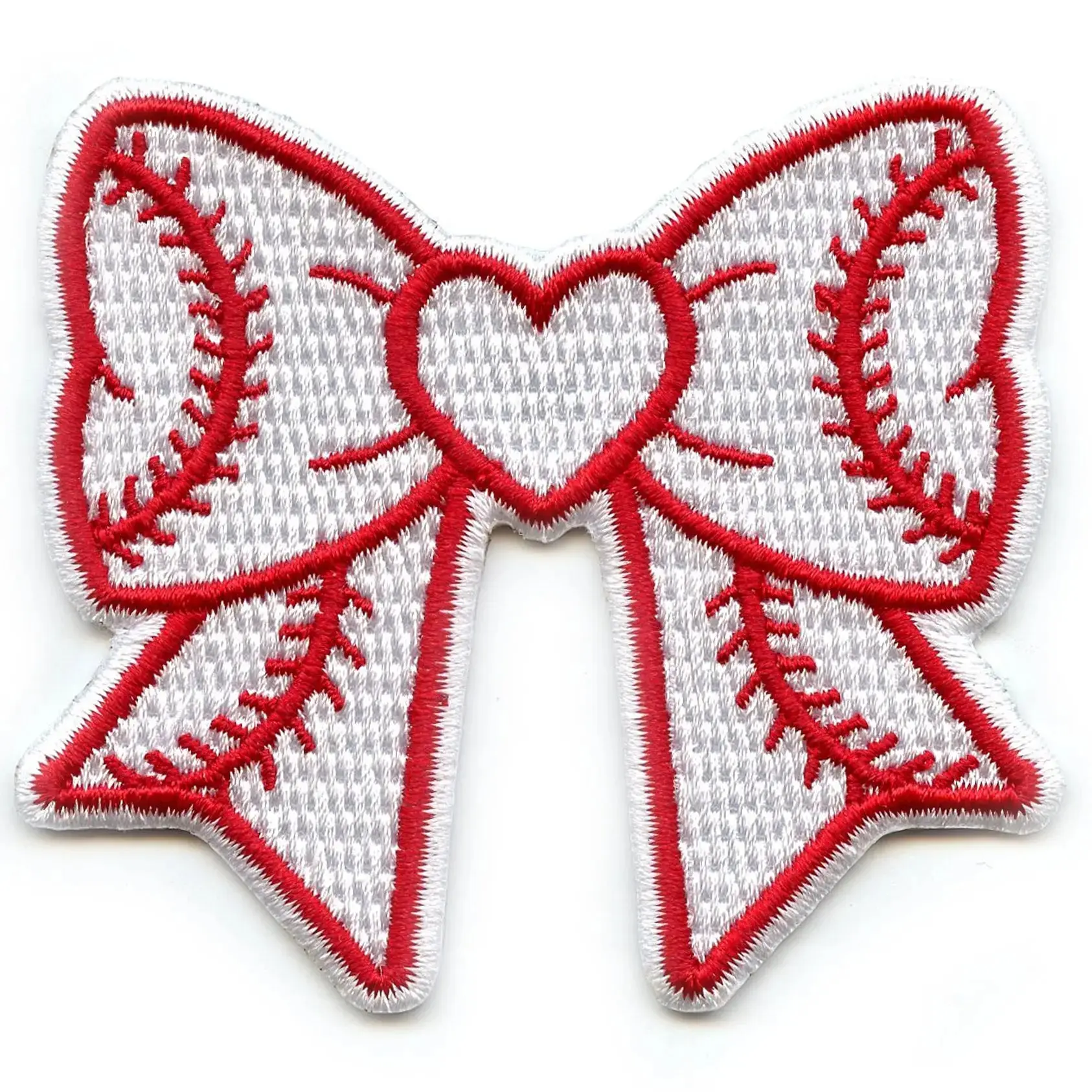 Baseball Heart Bow Patch Sports Fan Love Embroidered Iron-On