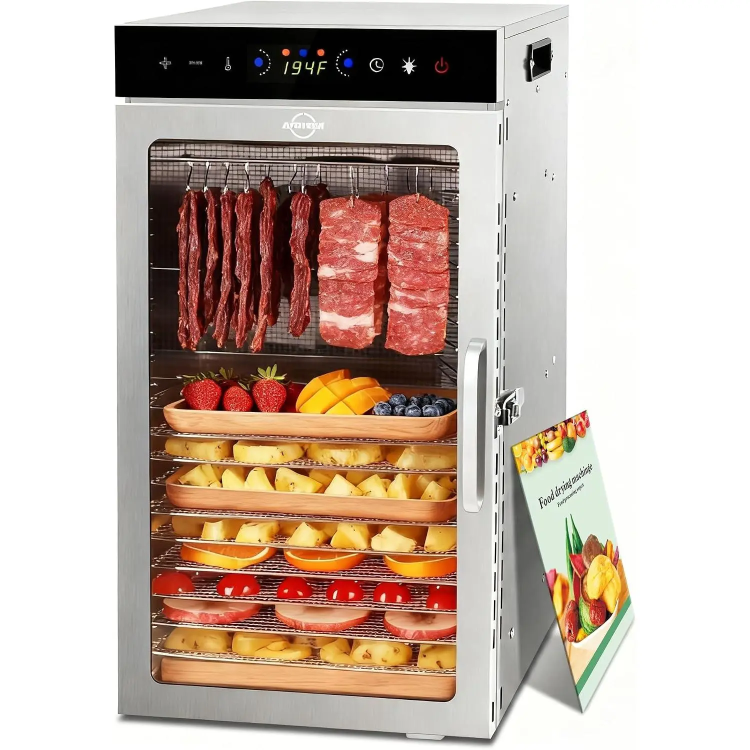 Food Dehydrator Machine 18Tray, 800W Dual Fan Fast Drying, 24H Timer, 86-194℉ Control, Noise Below 45dB, LED Panel, Stainless Steel Dehydrators for Food and Jerky Herb Meat Fruit, Rectangular