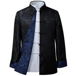 Chinese Style New Dragon Year Shirt Kung Fu Coat Tang Suit Jacket Traditional Hanfu Beige Black And Blue Menswear Ethnic Dress