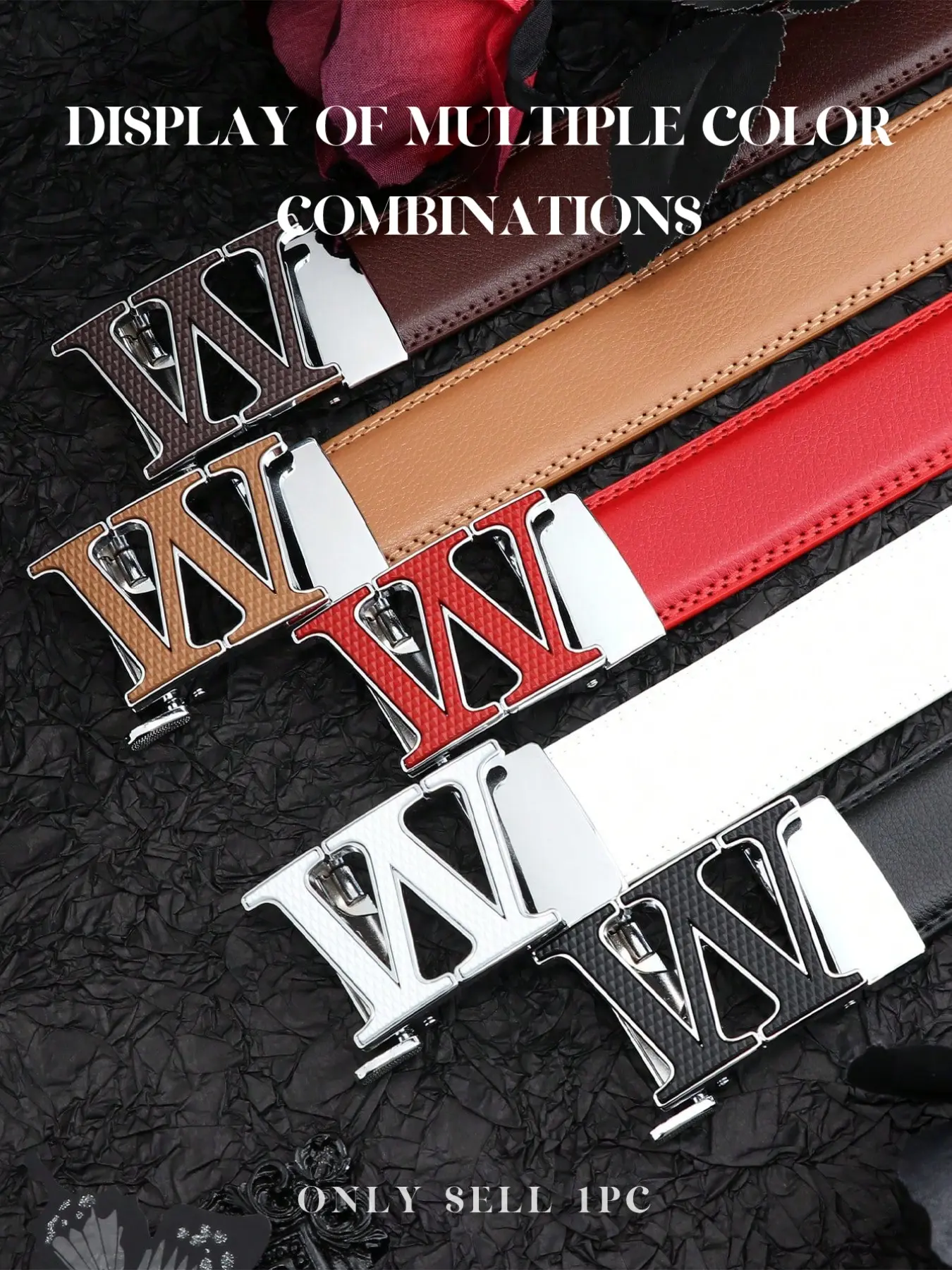 Classic W Letter Automatic Buckle Leather Belt Adjustable Length, Fashion Men's Accessory for Formal and Casual Occasions