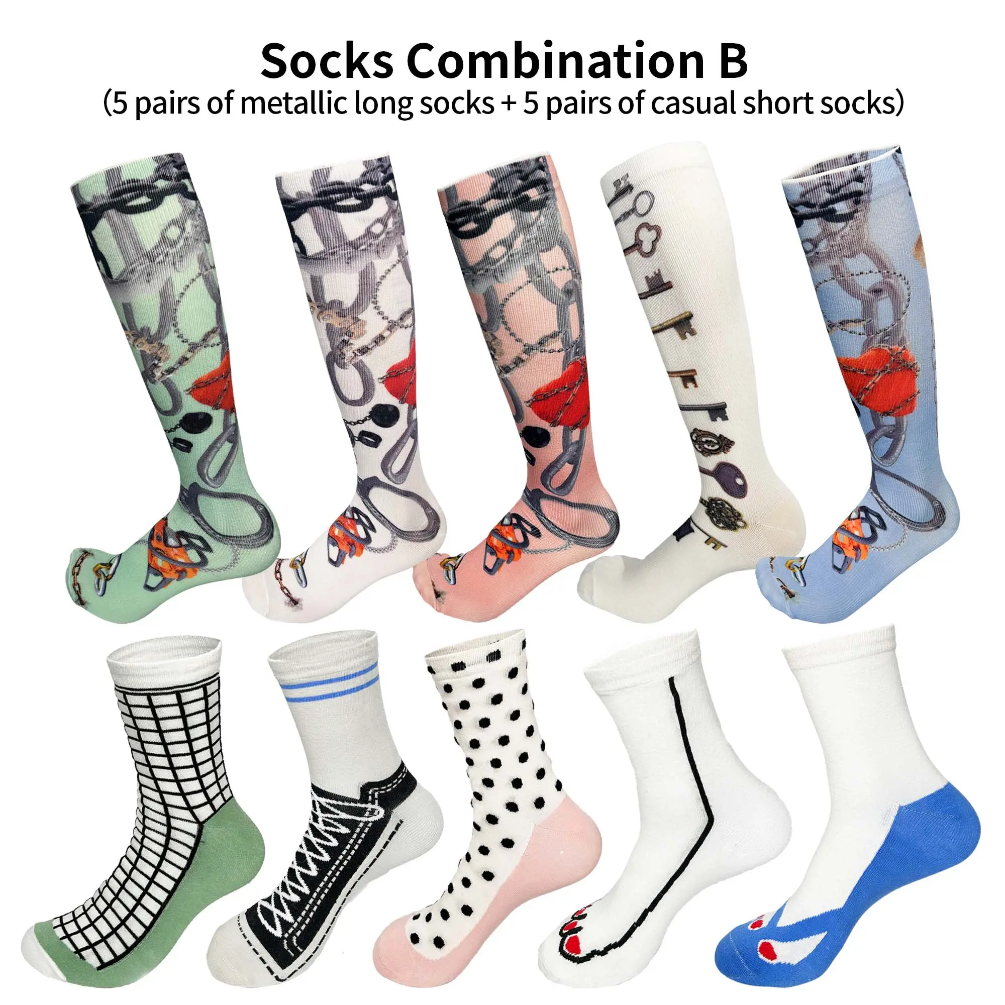 Trendy Designer Socks Set B - 10 Pairs with Y2K Element Mix-and-Match for Casual Wear Comfortable and Stylish A10 Pairs of Socks