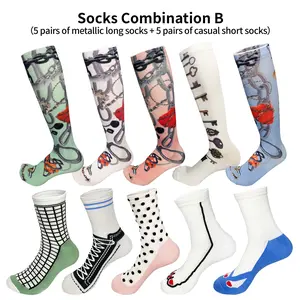 Trendy Designer Socks Set B - 10 Pairs with Y2K Element Mix-and-Match for Casual Wear Comfortable and Stylish A10 Pairs of Socks