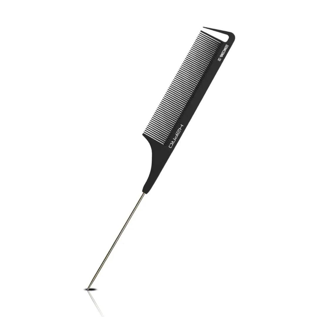 H2PRO GOMCOMb 08 FINE TOOTH PIN TAIL COMB 9 1/4 IN / 238 MM - BLACK - GC08 - PROFESSIONAL HAIR COMB