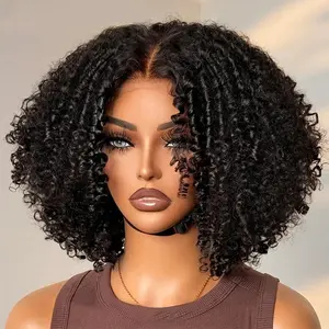 Pre Plucked 6x5 Coily Curly Glueless Lace Closure Wig Double Drawn 210% Density Kinky Curly Ready To Wear Human Hair Wigs Afro Curly