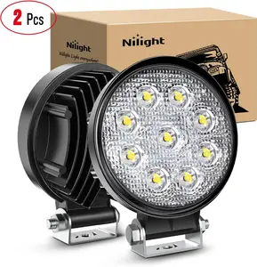Nilight Led 2PCS 4.5" 27w 3000LM Round Flood Light Pod Off Road Fog Driving Roof Bar Bumper for Jeep,SUV Truck, Hunters road light triple