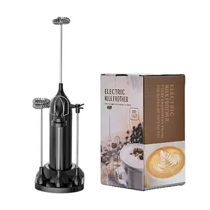 Handheld Electric Milk Frother , Rechargeable Electric Whisk, 4 Attachments Included, Portable Electric Frother for Coffee, Latte, Cappuccino, Matcha, Eggs, Protein Powder Mixing, etc. — The Perfect Gift for Coffee Lovers (Black)