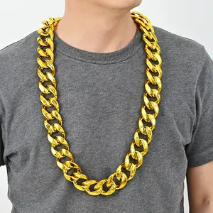 Oversized Fake Gold Cuban Link Necklace - Plastic CCB Chunky Size Hip Hop Look Jewelry, Unisex Wear Regular Links Bling Accessory, 80s-90s Themed Party Props & Halloween Prop