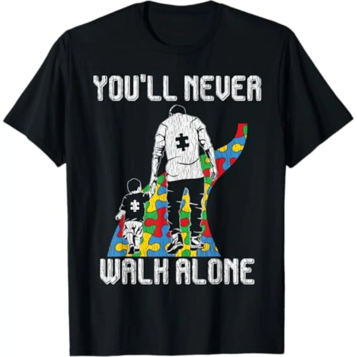Men's Vintage Casual Fashion Tee - Father-Son Family Themed, for Autism Awareness Dads and Autistic Kids