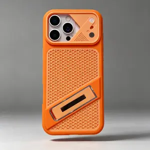 Honeycomb Cooling Phone Case for iPhone 17/16/15/14/13 , Built-in Invisible Stand, Shockproof Protective Cover