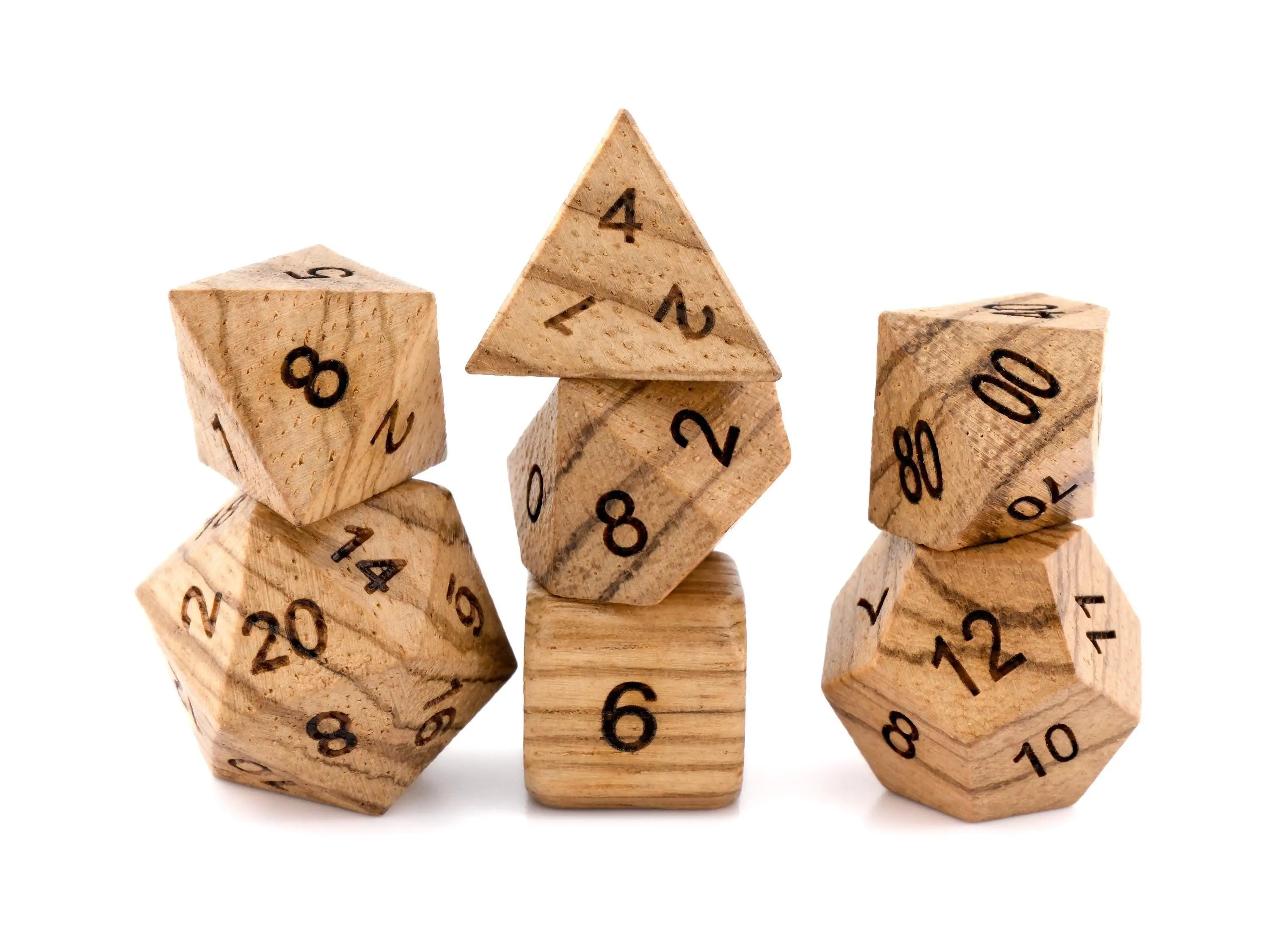 Zebra Wood DnD Game Dice Set - 7-Piece Engraved Numbers for TTRPGs Zebra Wood DnD Game Dice Set - 7-Piece Engraved Numbers for TTRPGs